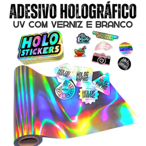 Adesivo UV Holográfico com Verniz e Branco Metro