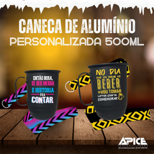 Caneca Alumínio 500ml Preta Fosca Personalizada Com Sua Arte