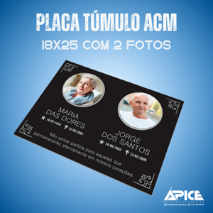 Placa Túmulo Jazigo Lápide Cemitério ACM com Foto 2 pessoas